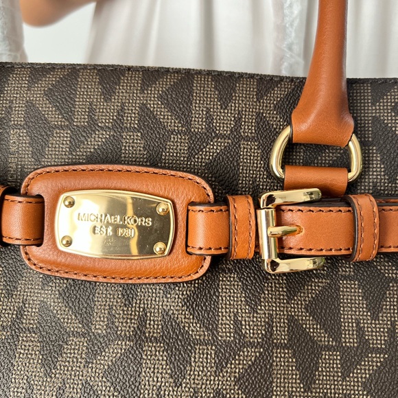 NEW MICHAEL KORS Hamilton Signature Large Tote Satchel Shoulder Bag Brown - Picture 3 of 8